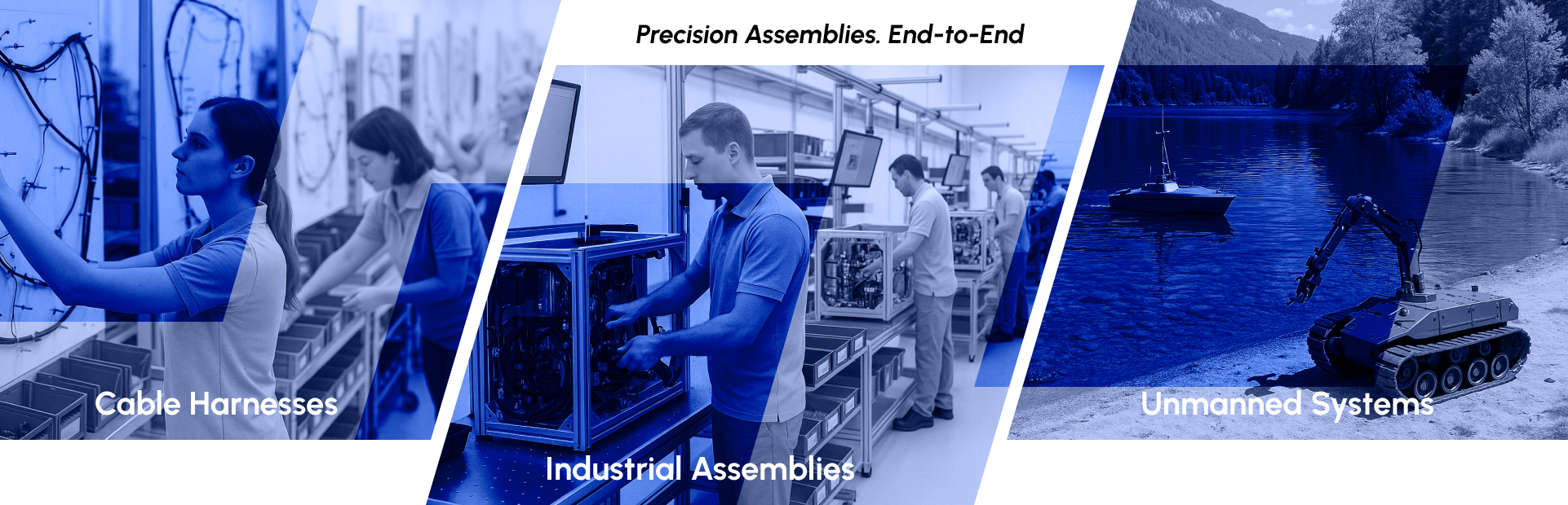 Cable Harnesses, Industries Assemblies. Unmanned Systems. Precision Assemblies. End-to-End